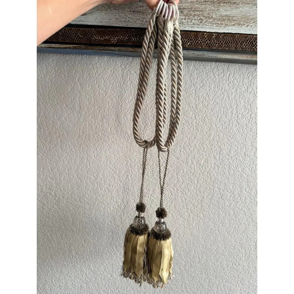 vintage-style curtain tiebacks gold and cream tassels with beaded accents